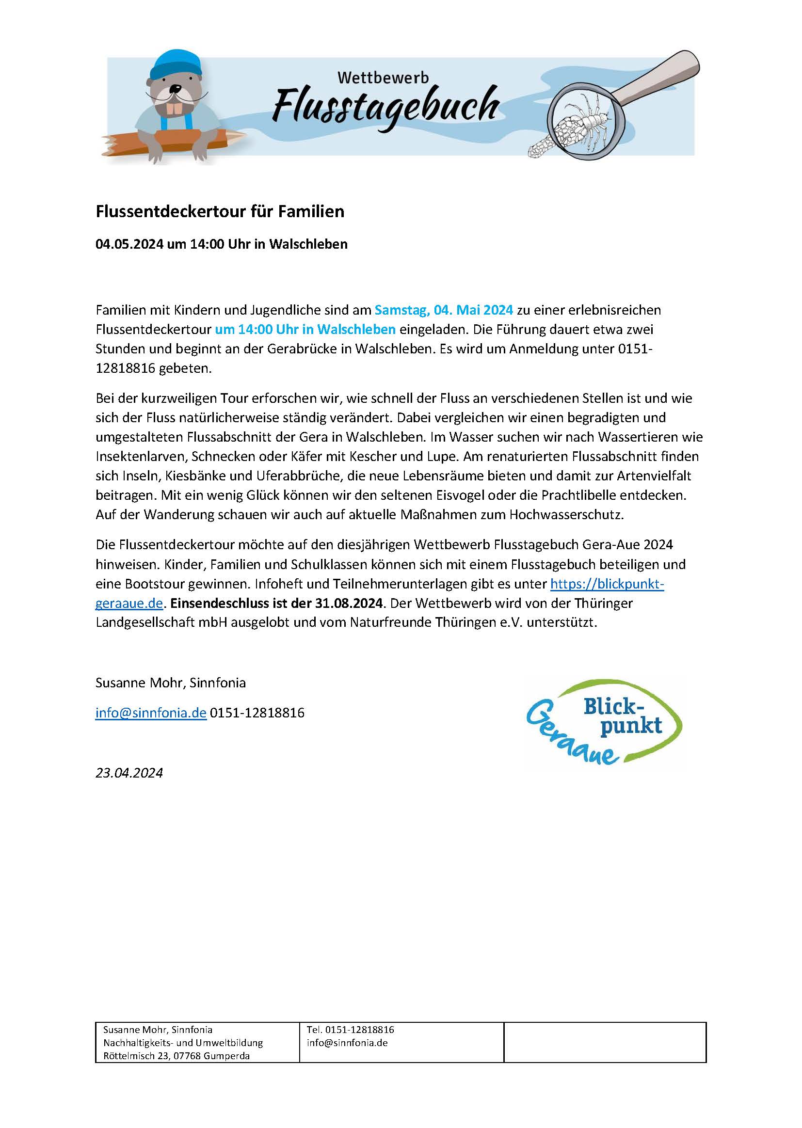 Pressemeldung Flussentdeckertour in Walschleben